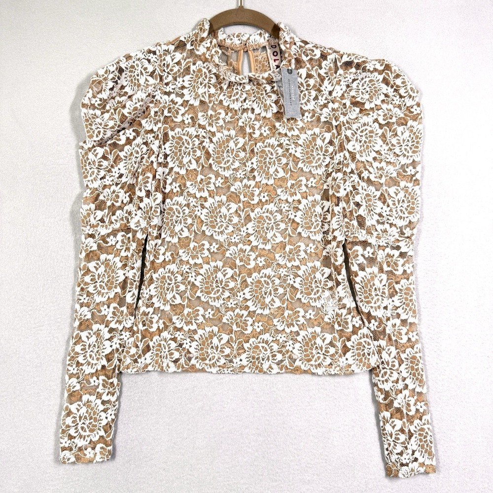 Dolan Anthropologie Top‎ Womens XS Petite Sheer Lace Mock Neck Floral Blouse NWT